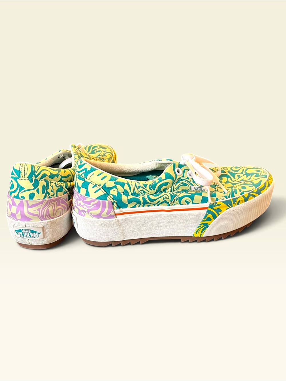 Vans Wavy Daze Platform Sneakers Women’s 7 Teal Yellow Psychedelic Rare